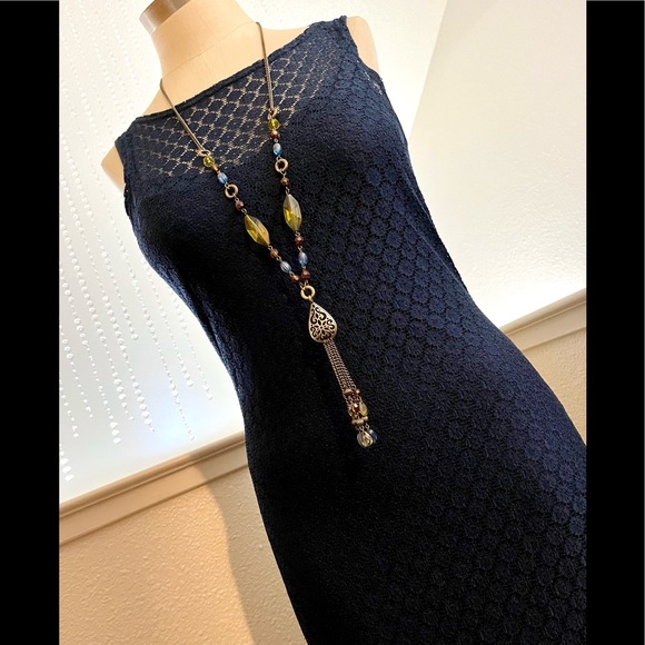EUC S Navy Blue Lace Elegant 90s Vintage Maxi Dress - Picture 4 of 10
